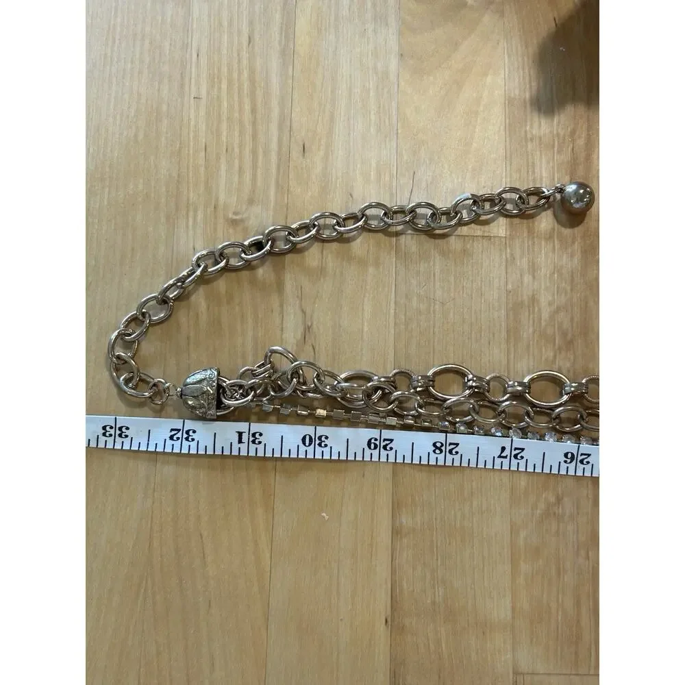 Vintage Gold-Tone Chain Link Belt Triple Layer Adjustable Rhinestones Statement